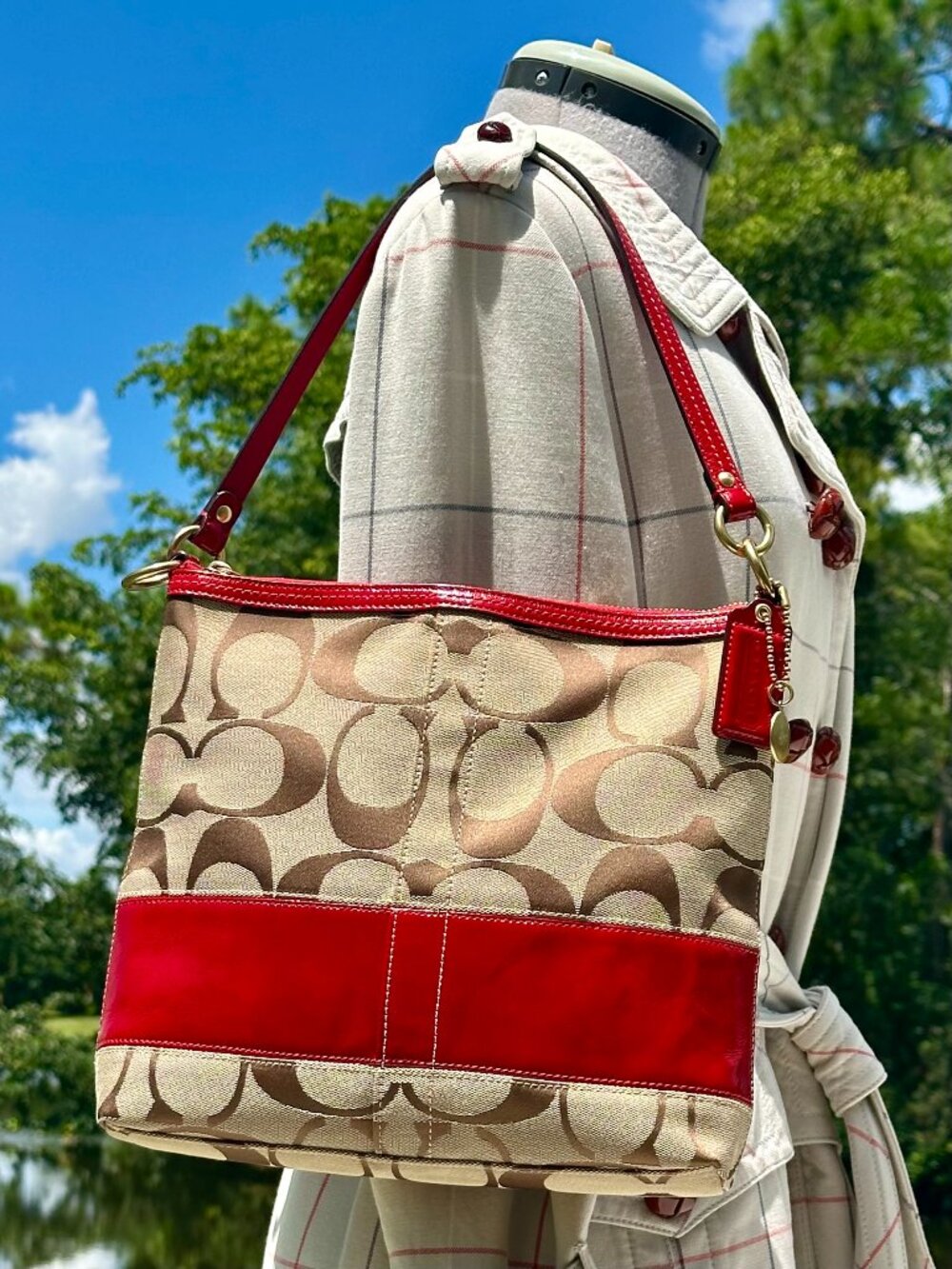 COACH Signature C Jacquard Leather Stripe Convertible Shoulder Crossbody 12825